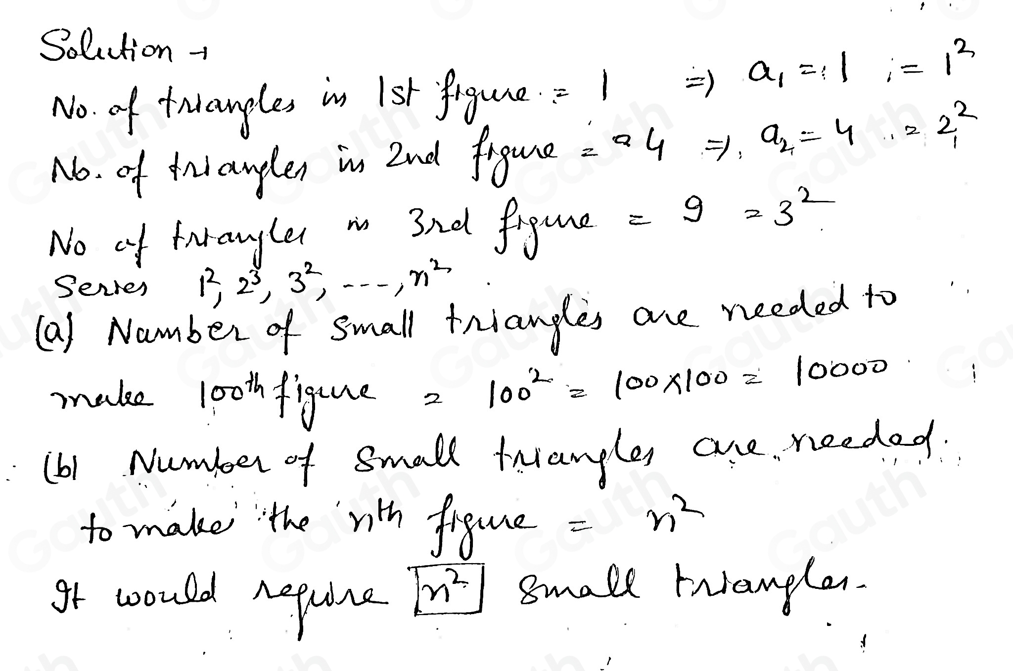 Solved: Each successive figure below is made of small triangles like ...