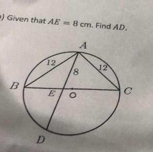 ) Given that AE=8cm. Find AD.