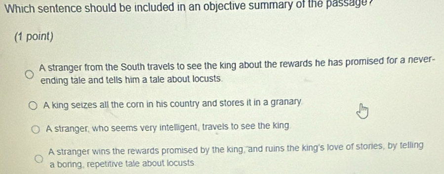 Solved: Which sentence should be included in an objective summary of ...