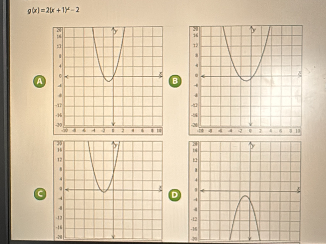 g(x)=2(x+1)^2-2
A
B

a
D
-20