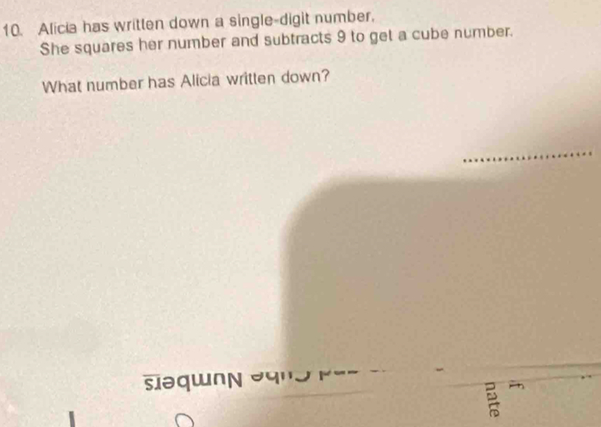 Alicia has written down a single-digit number. 
She squares her n umber and subtracts to get a cube number. 
What number has Alicia written down?