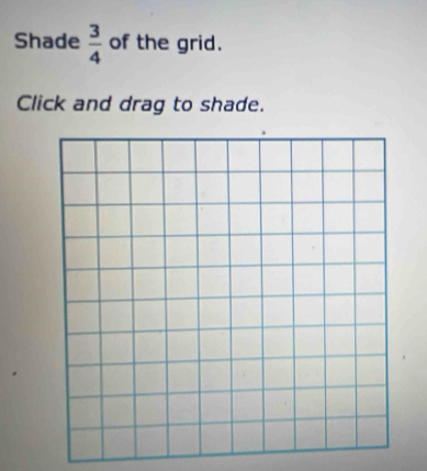 Shade  3/4  of the grid. 
Click and drag to shade.