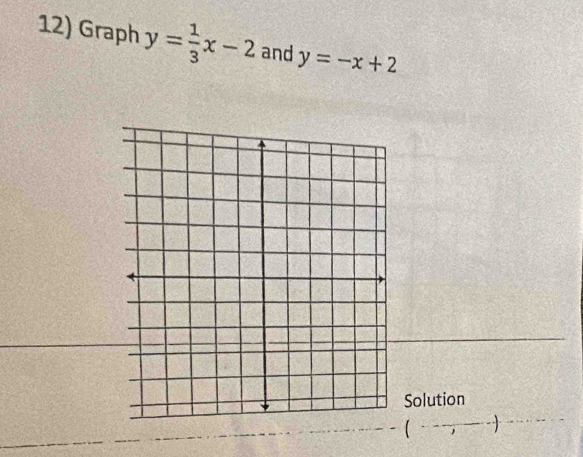 Graph y= 1/3 x-2 and y=-x+2
Solution
( ,