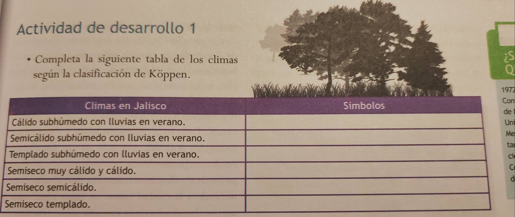 Actividad de desarrollo 1 
Completa la siguiente tabla de los climas 
is 
según la clasificación de Köppen. 
77 
on 
e 
ni 
e 
a 
ci 
C 
S