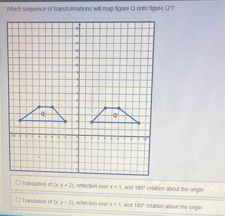 Solved: Which sequence of transformations will map figure Q onto figure ...