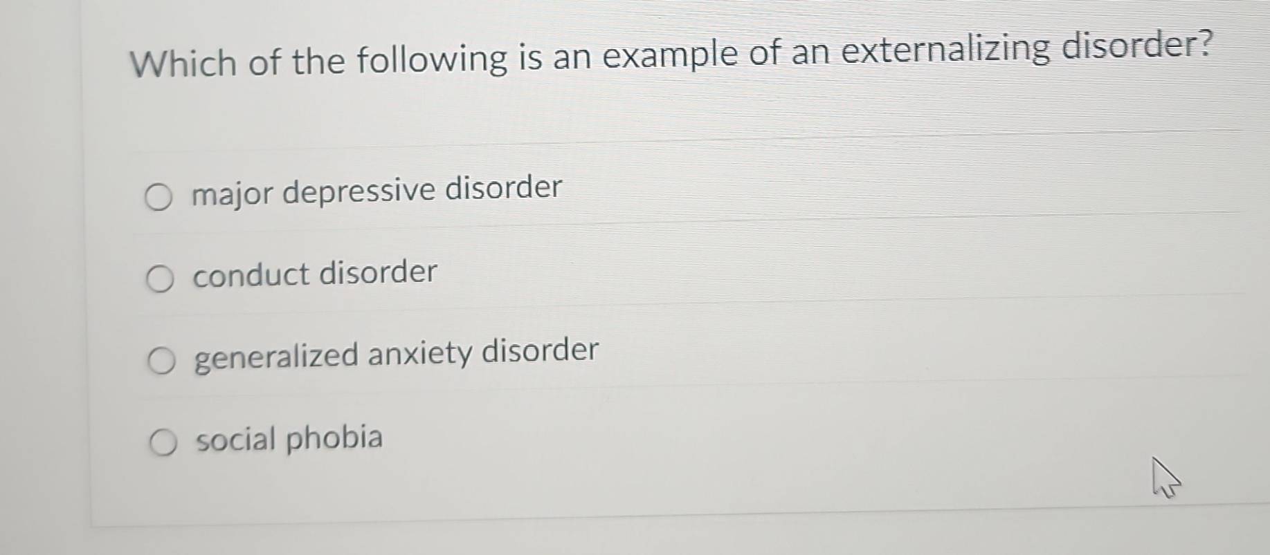 Solved: Which of the following is an example of an externalizing ...