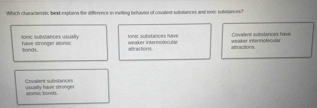 Solved: Which characteristic best explains the difference in melting ...