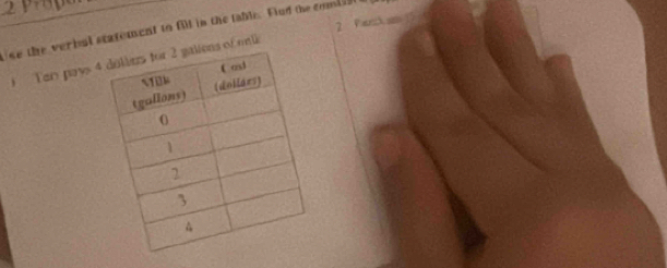 prop 
2 Parch un 15
se the verbal statement to fill in the table. Flnd the comisd 
i Ter pays 4 of mlk