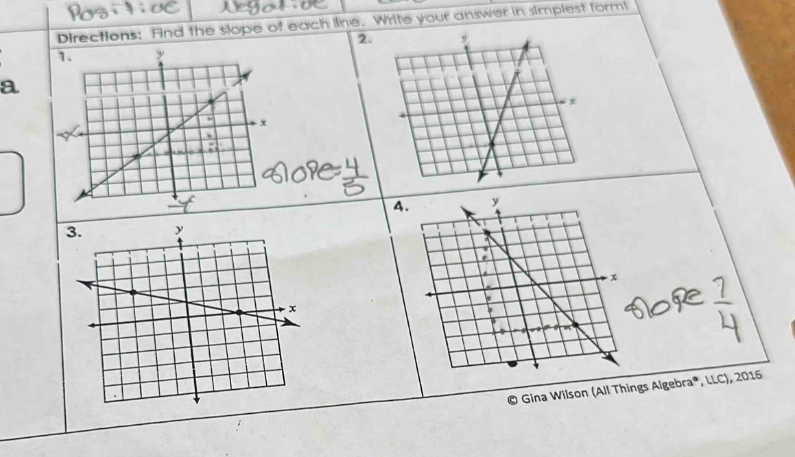 Directions: Find the slope of each line. Write your answer in simplest form! 
2. 
a 
4. 
© Gina Wilson (All Things Algebra®, LLC), 2016