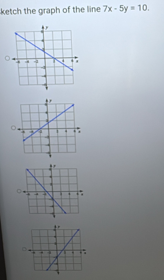 ketch the graph of the line 7x-5y=10.