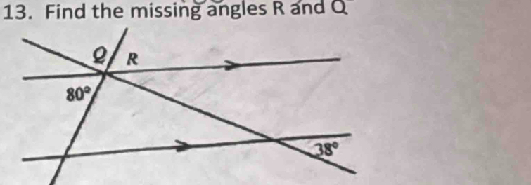 Find the missing angles R and