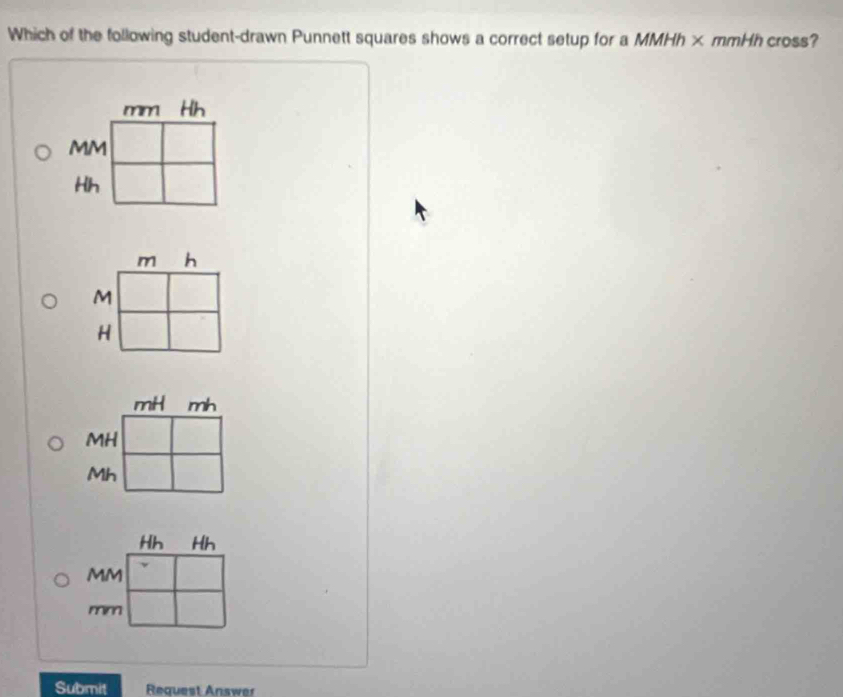 Solved: Which of the following student-drawn Punnett squares shows a ...