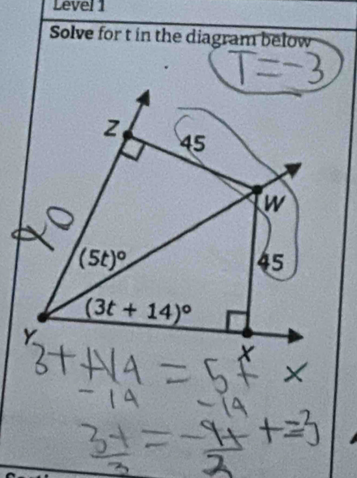 Level 1
Solve for t in the diagram below