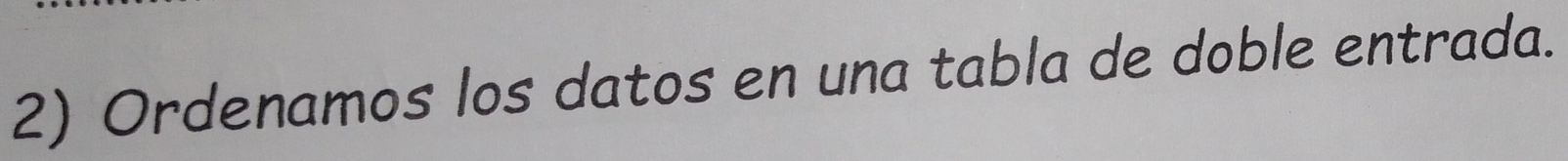 Ordenamos los datos en una tabla de doble entrada.