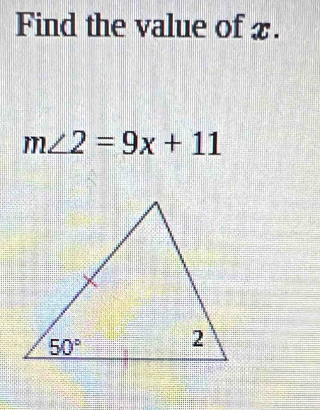 Find the value of x.
m∠ 2=9x+11