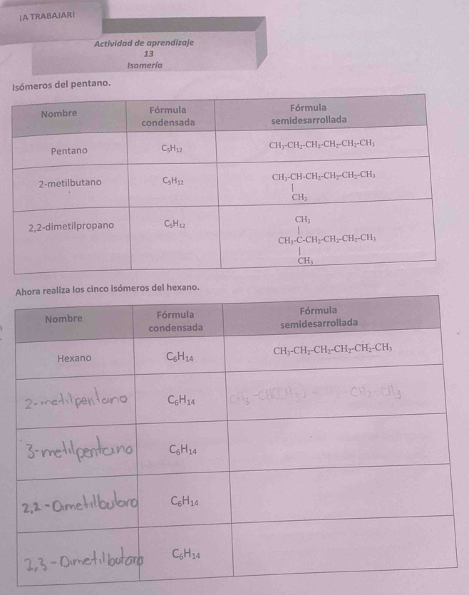 ↓A TRABAJAR!
Actividad de aprendizaje
13
Isomería
Isómeros del pentano.