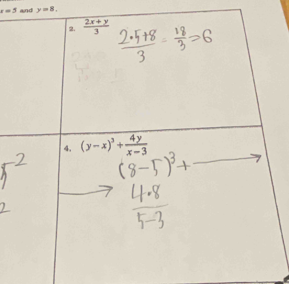 x=5 and y=8.