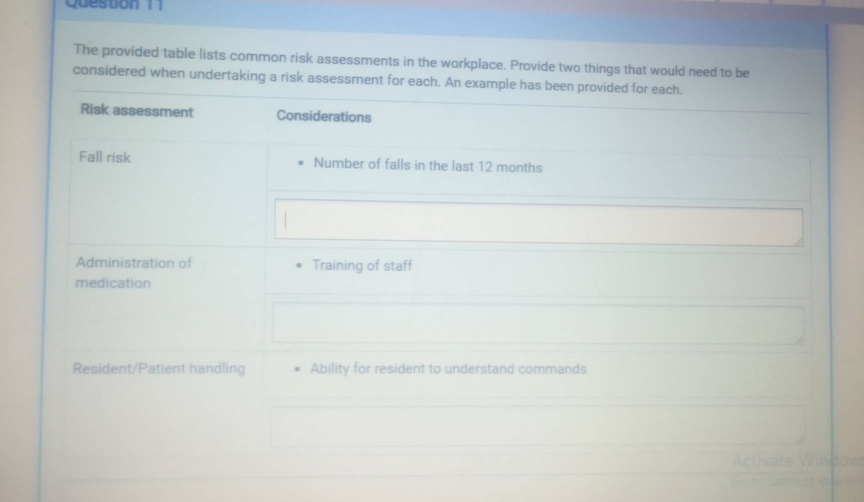 Solved: The provided table lists common risk assessments in the ...