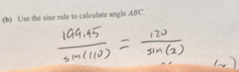 Use the sine rule to calculate angle ABC.