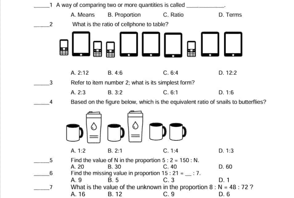 Solved: A way of comparing two or more quantities is called_ . A. Means ...