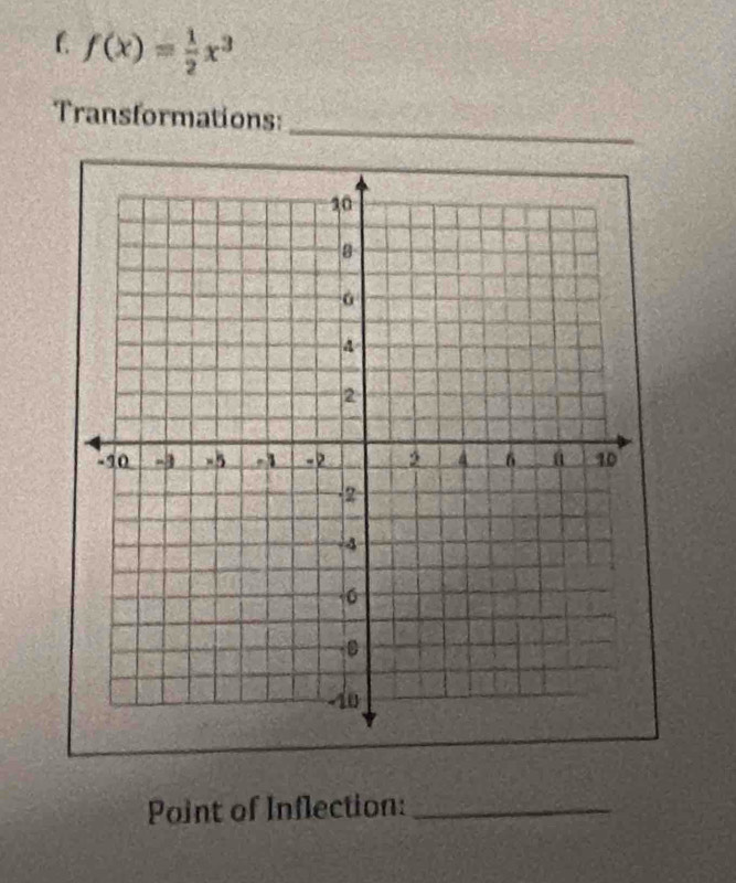 f(x)= 1/2 x^3
_ 
Transformations: 
Point of Inflection:_