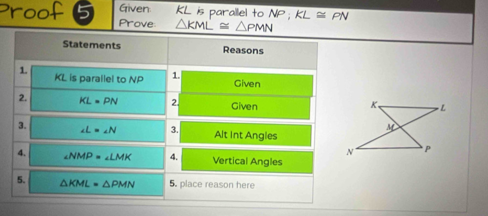 Given: KL is parallel to NP ; KL ≌
Pro 6 Prove: