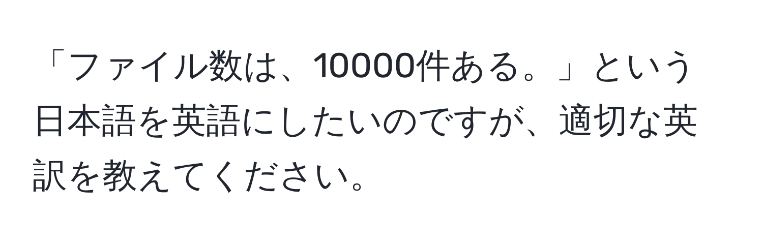 「ファイル数は、10000件ある。」という日本語を英語にしたいのですが、適切な英訳を教えてください。