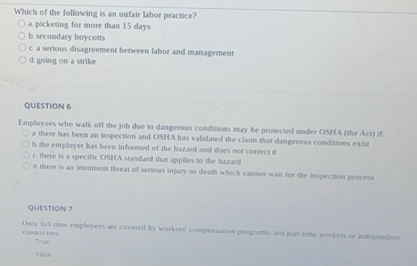 Solved: Which of the following is an unfair labor practice? a ...