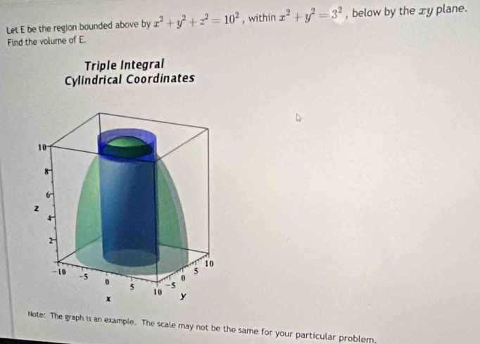 Solved: Let E be the region bounded above by x^2+y^2+z^2=10^2 , within ...