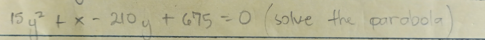 15y^2+x-210y+675=0 (solve the parobola