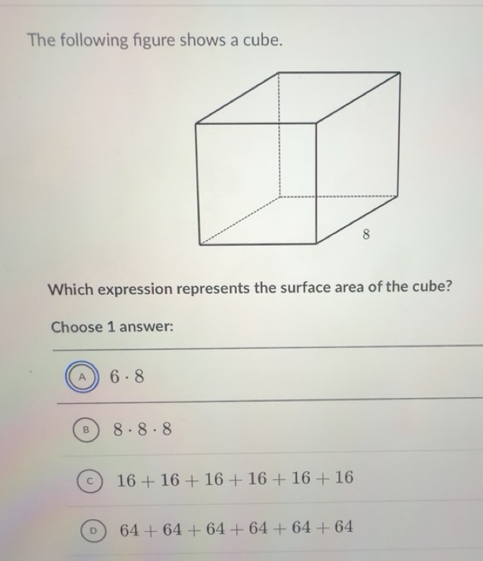 Risolto:The following figure shows a cube. Which expression represents ...
