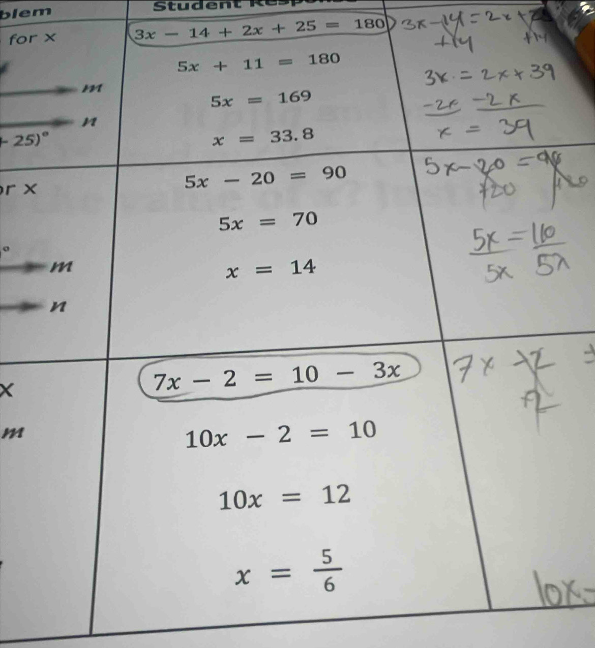 blem
for
3x-14+2x+25= 180
-25)^circ 
r x°
X