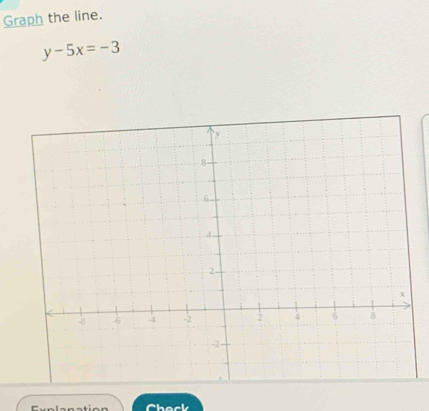 Graph the line.
y-5x=-3
Check