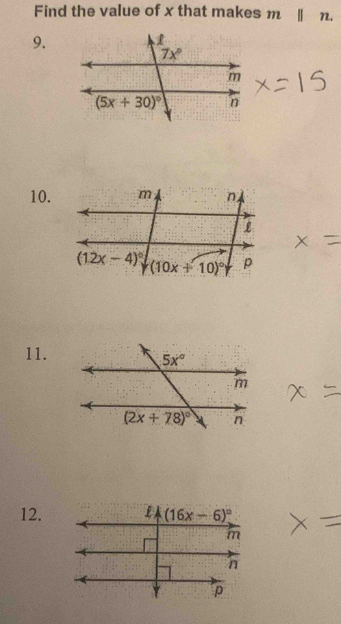 Find the value of x that makes m Ⅱ n.
9.
10.
11.
12.