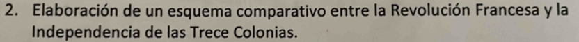 Elaboración de un esquema comparativo entre la Revolución Francesa y la 
Independencia de las Trece Colonias.