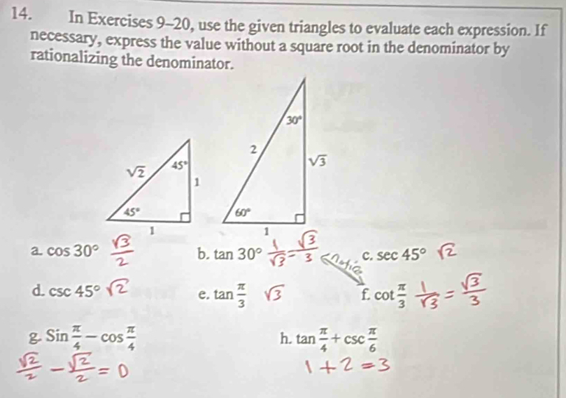 تم الحل:In Exercises 9-20, use the given triangles to evaluate each ...
