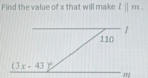 Find the value of x that will make l||m.