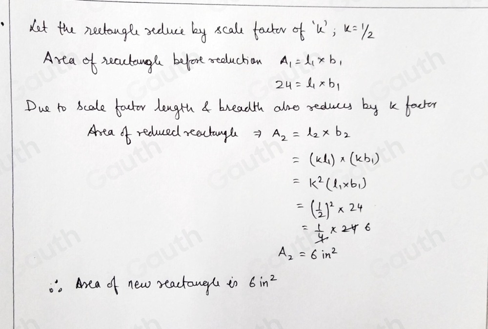 Solved: A rectangle has an area of 24 square inches. The rectangle is ...