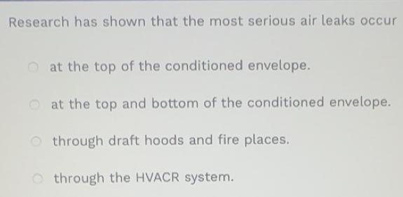 Solved: Research has shown that the most serious air leaks occur at the ...