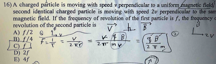 Solved: A charged particle is moving with speed v perpendicular to a ...