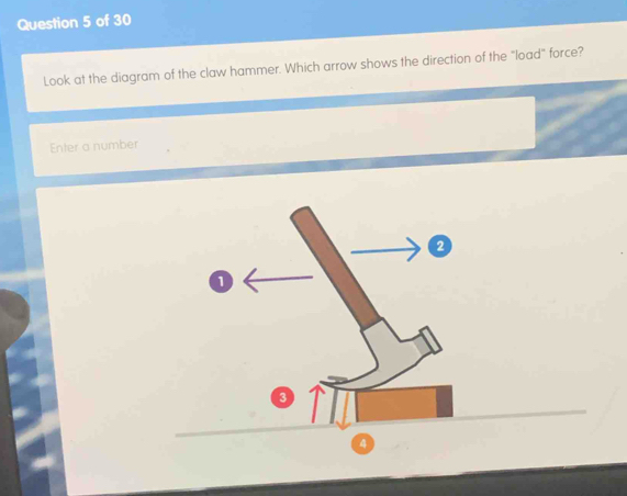 Solved: Look at the diagram of the claw hammer. Which arrow shows the ...