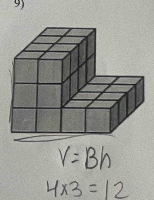 V=Bh
4* 3=12