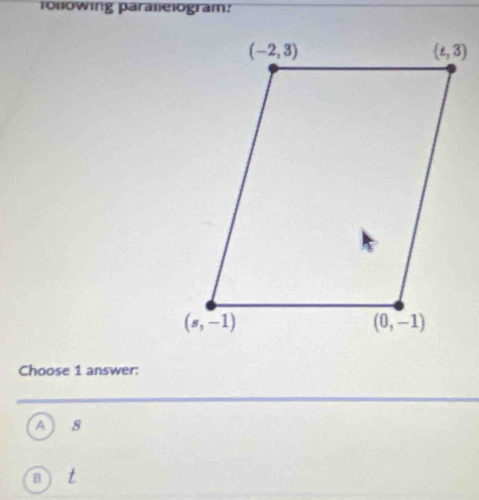 ronowing paranelogram?
Choose 1 answer:
A  8
B