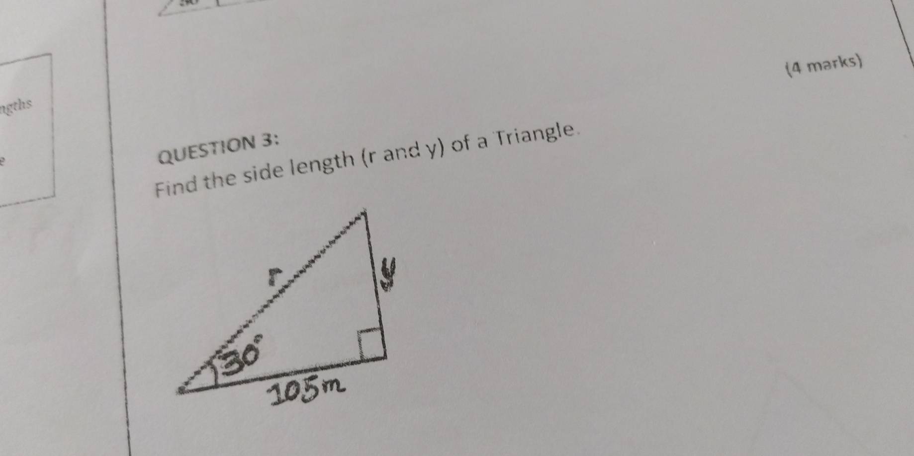 ngths 
QUESTION 3: 
Find the side length (r and y) of a Triangle.