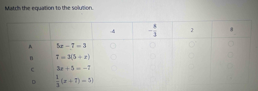 Match the equation to the solution.