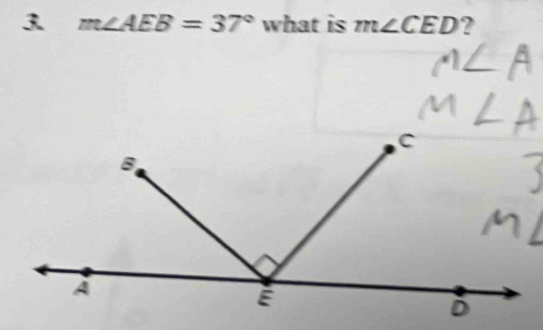 3 m∠ AEB=37° what is m∠ CED ?