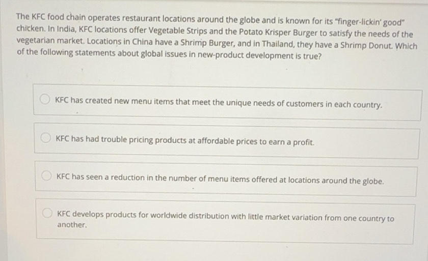Solved: The KFC food chain operates restaurant locations around the ...