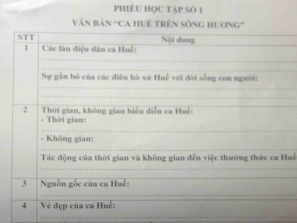 PHIÊU HỌC TậP Số 1 
VăN BảN “CA HUÊ tRÊN S 
uế