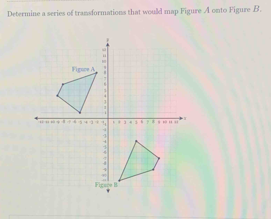 Determine a series of transformations that would map Figure A onto Figure B.