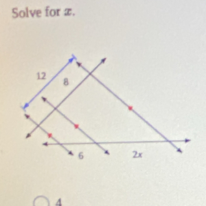 Solve for x.
4